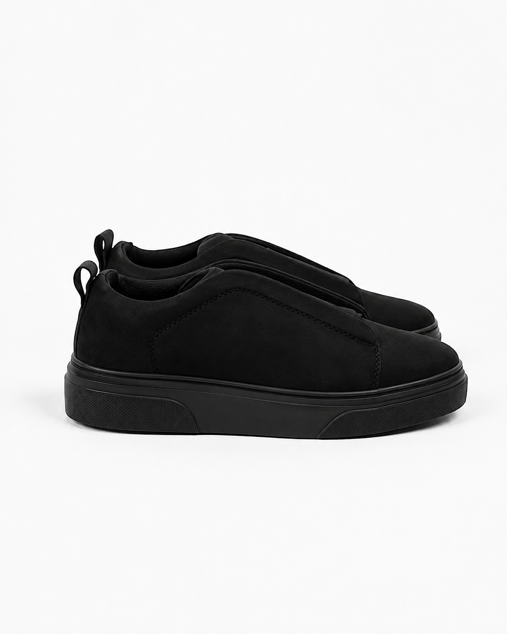 Black Suede Slip On Lace Trainers