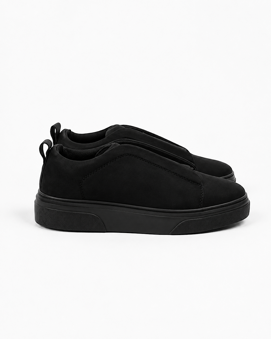 Black Suede Slip On Lace Trainers