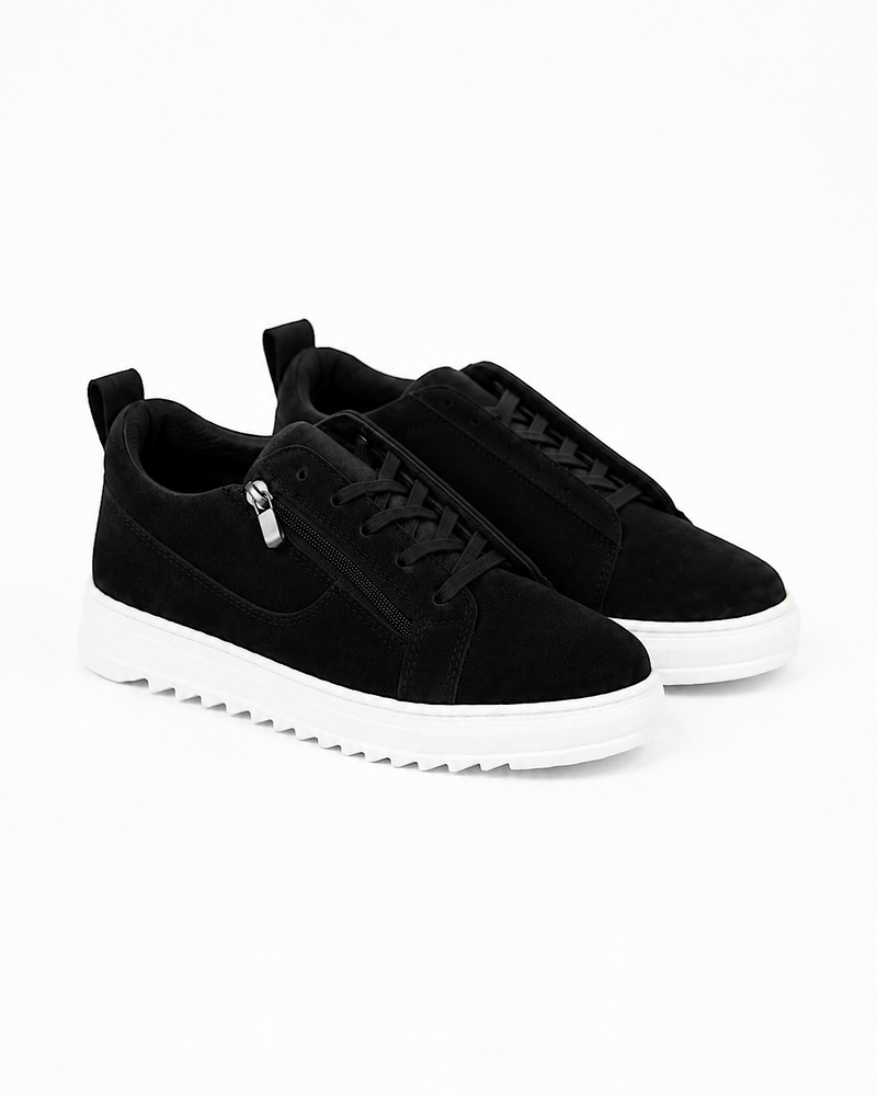Black Suede Zip Detail Trainers