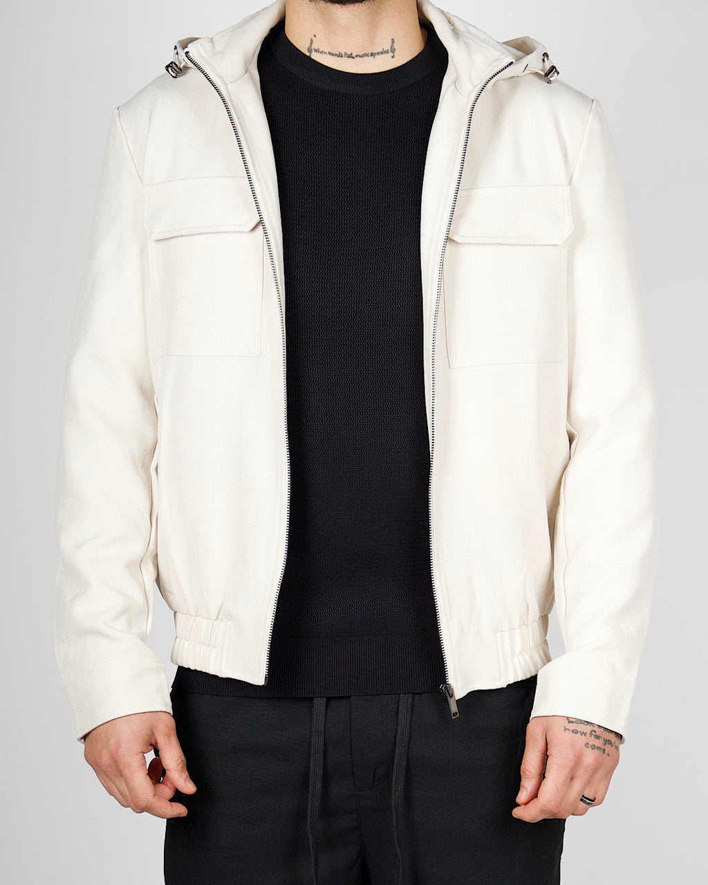 White Zip Utility Jacket with Hood