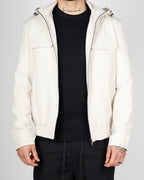 White Zip Utility Jacket with Hood