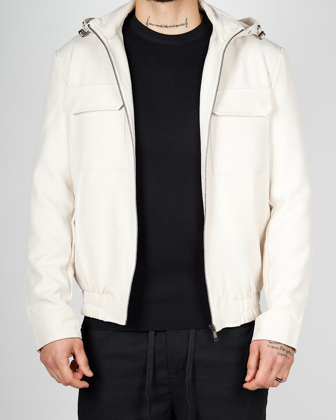 White Zip Utility Jacket with Hood