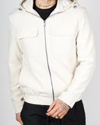 White Zip Utility Jacket with Hood