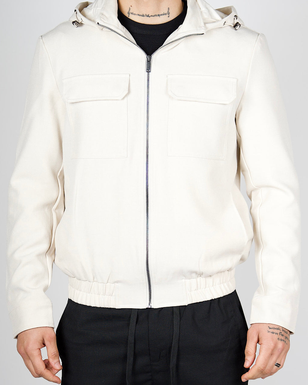 White Zip Utility Jacket with Hood