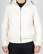 White Zip Utility Jacket with Hood