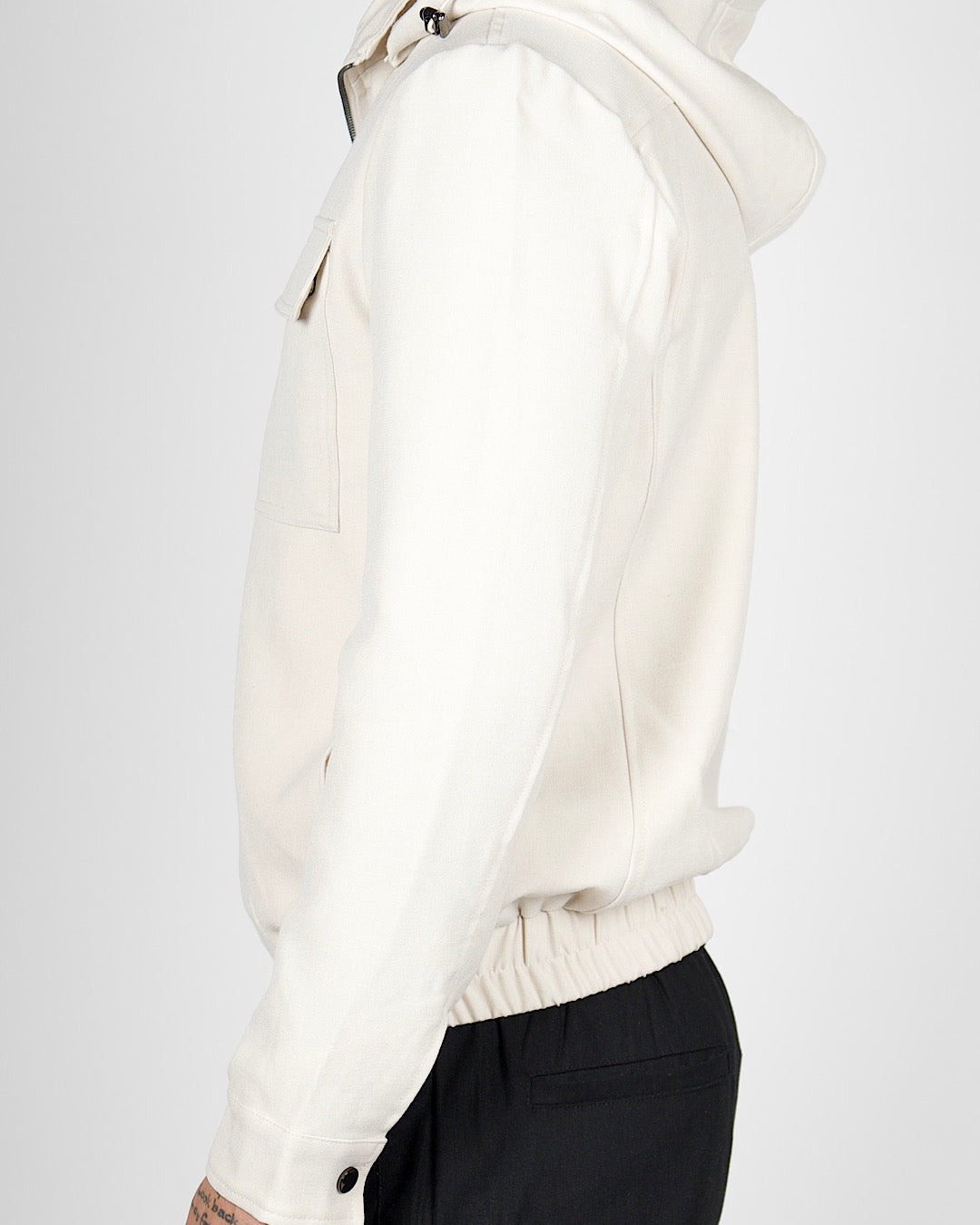 White Zip Utility Jacket with Hood