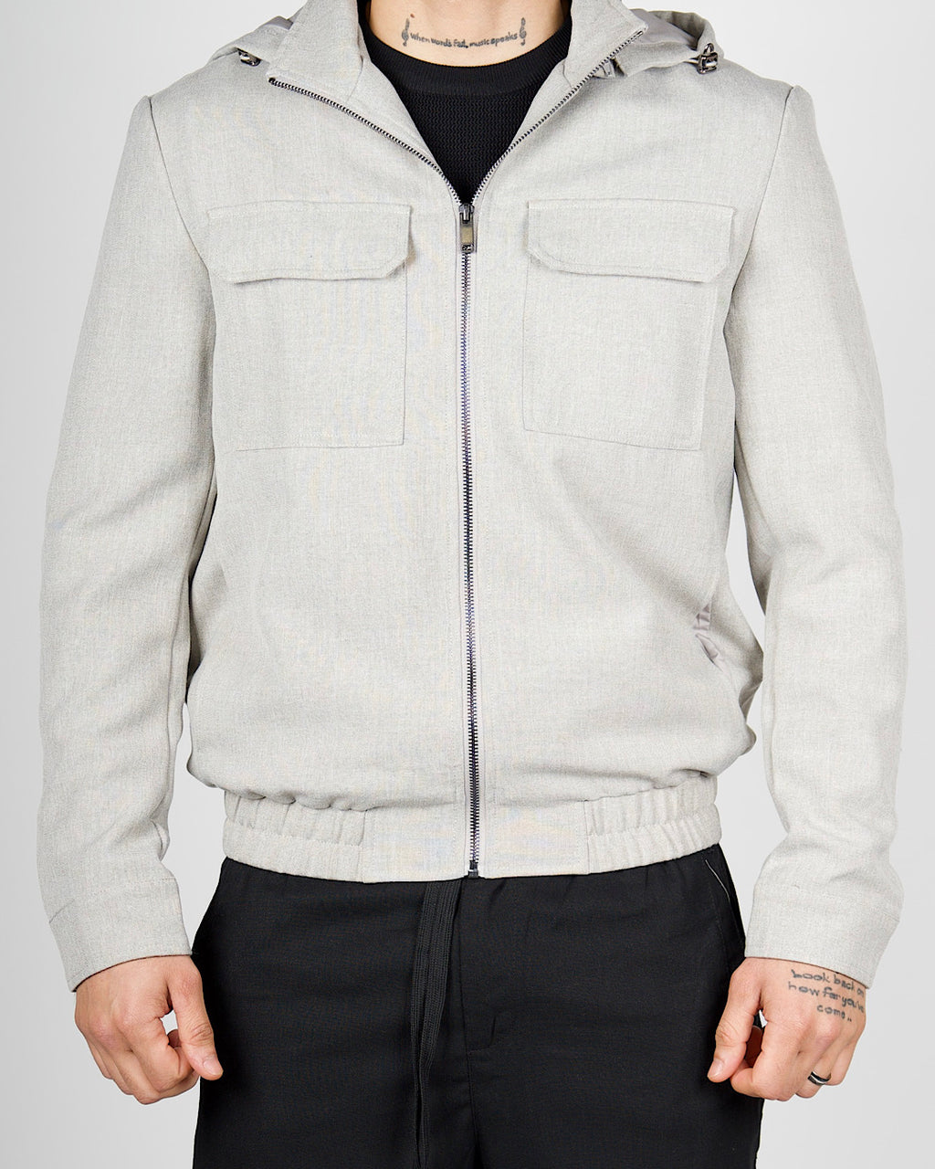Beige Zip Utility Jacket with Hood