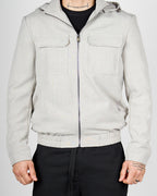 Beige Zip Utility Jacket with Hood