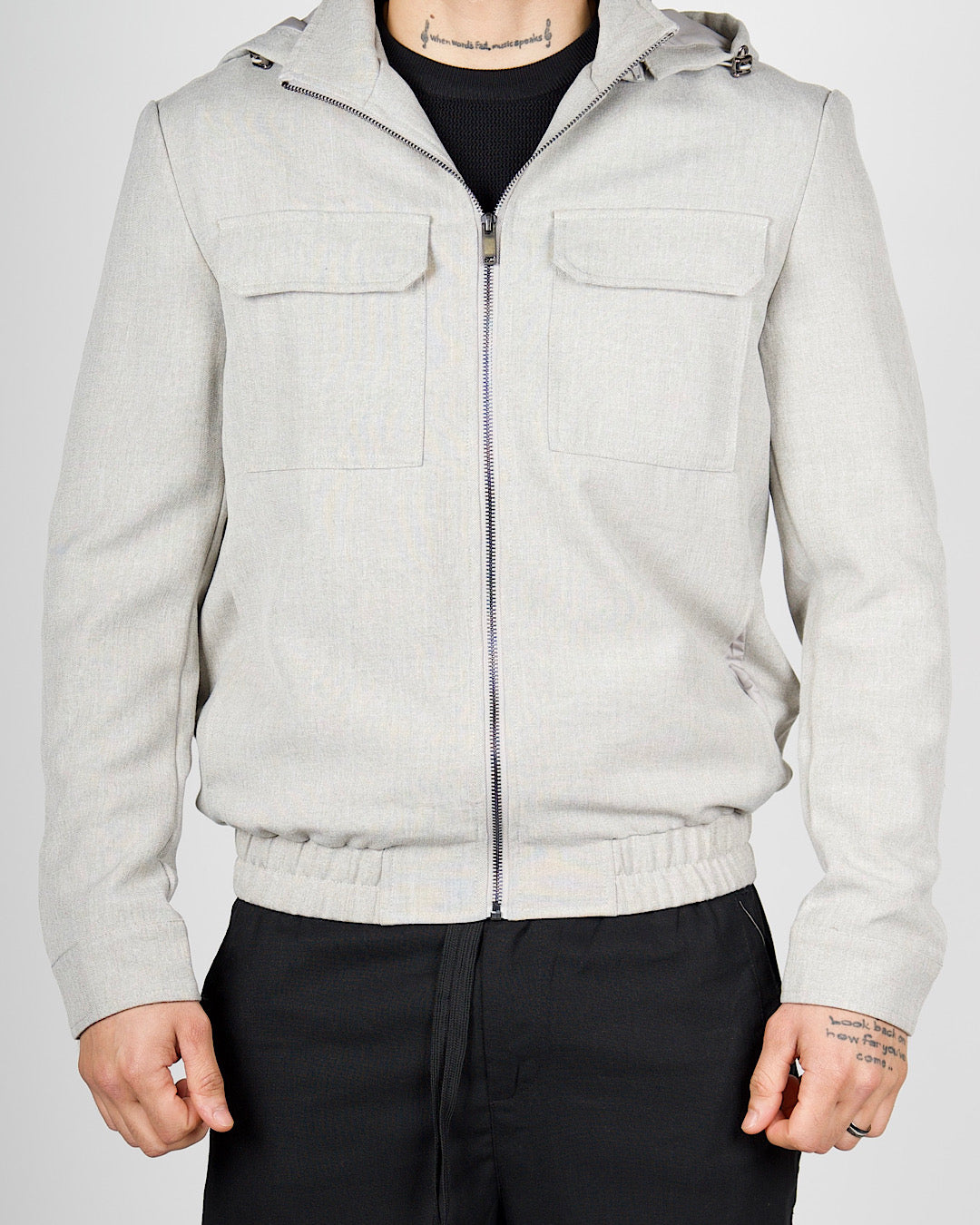 Beige Zip Utility Jacket with Hood