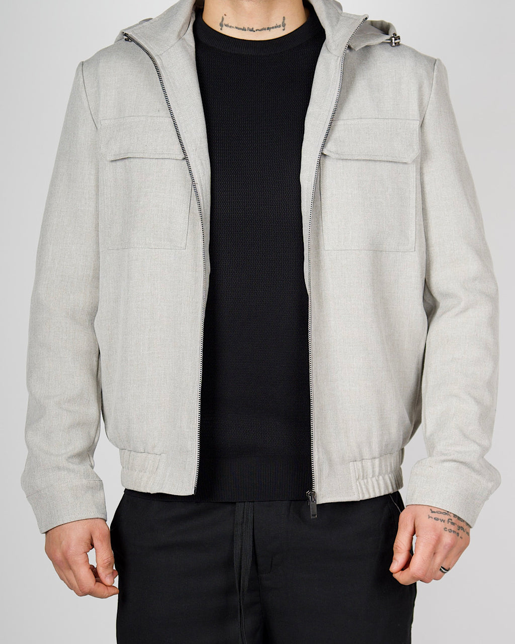 Beige Zip Utility Jacket with Hood