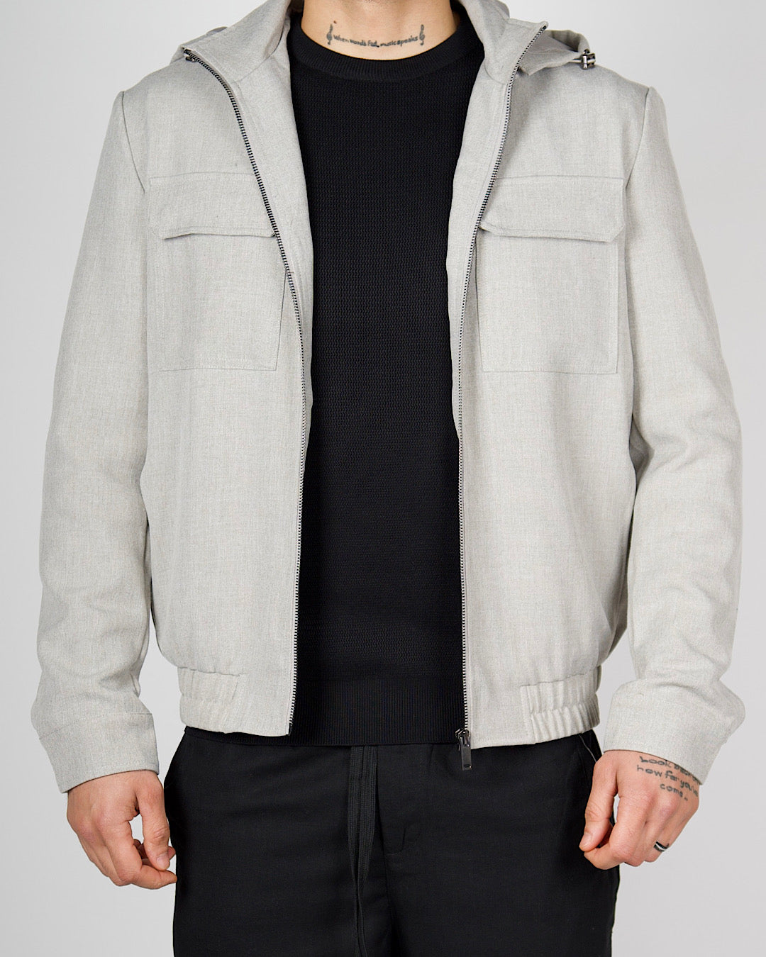 Beige Zip Utility Jacket with Hood