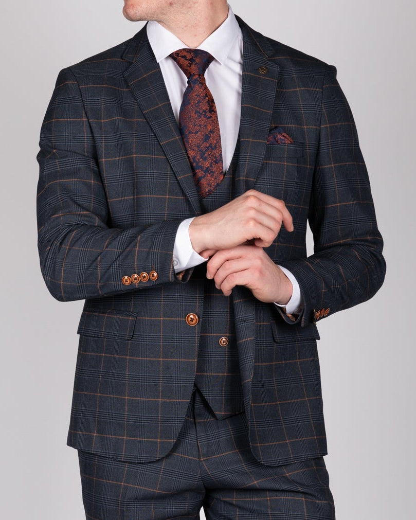 Jenson - Marine Navy Check Blazer