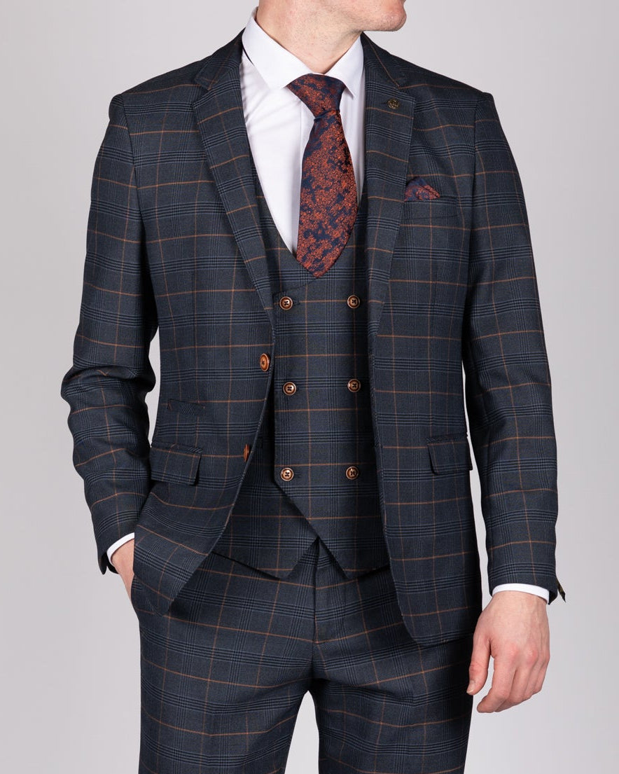 Jenson - Marine Navy Check Blazer