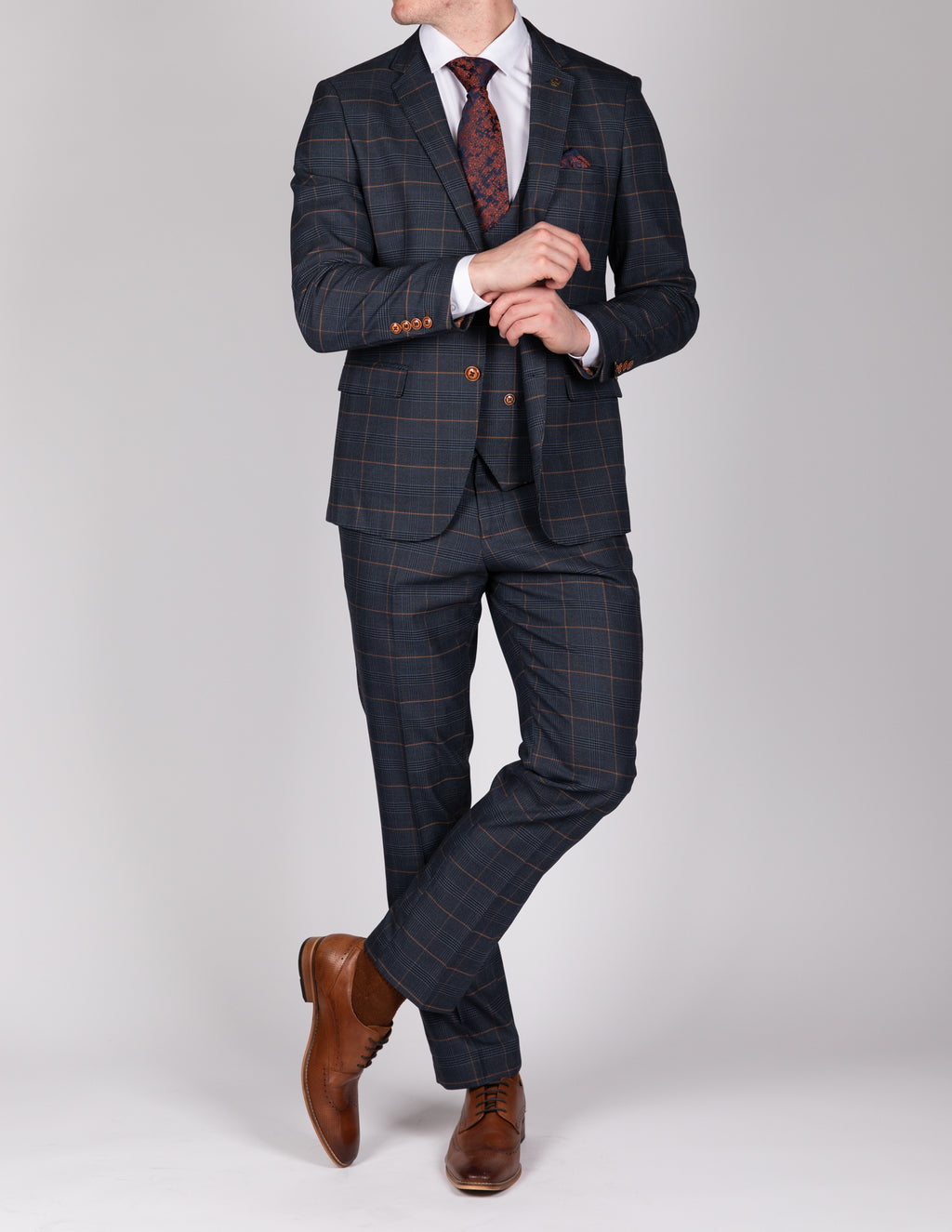 Jenson Marine Navy Check Suit With Double Breasted Waistcoat