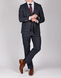 Jenson Marine Navy Check Suit With Double Breasted Waistcoat