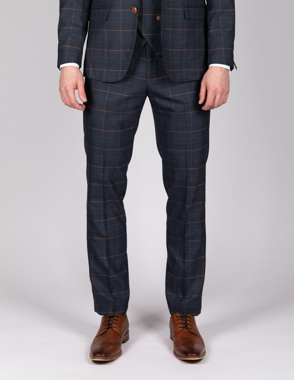 Jenson Marine Navy Check Suit With Double Breasted Waistcoat