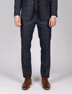 Jenson Marine Navy Check Suit With Double Breasted Waistcoat