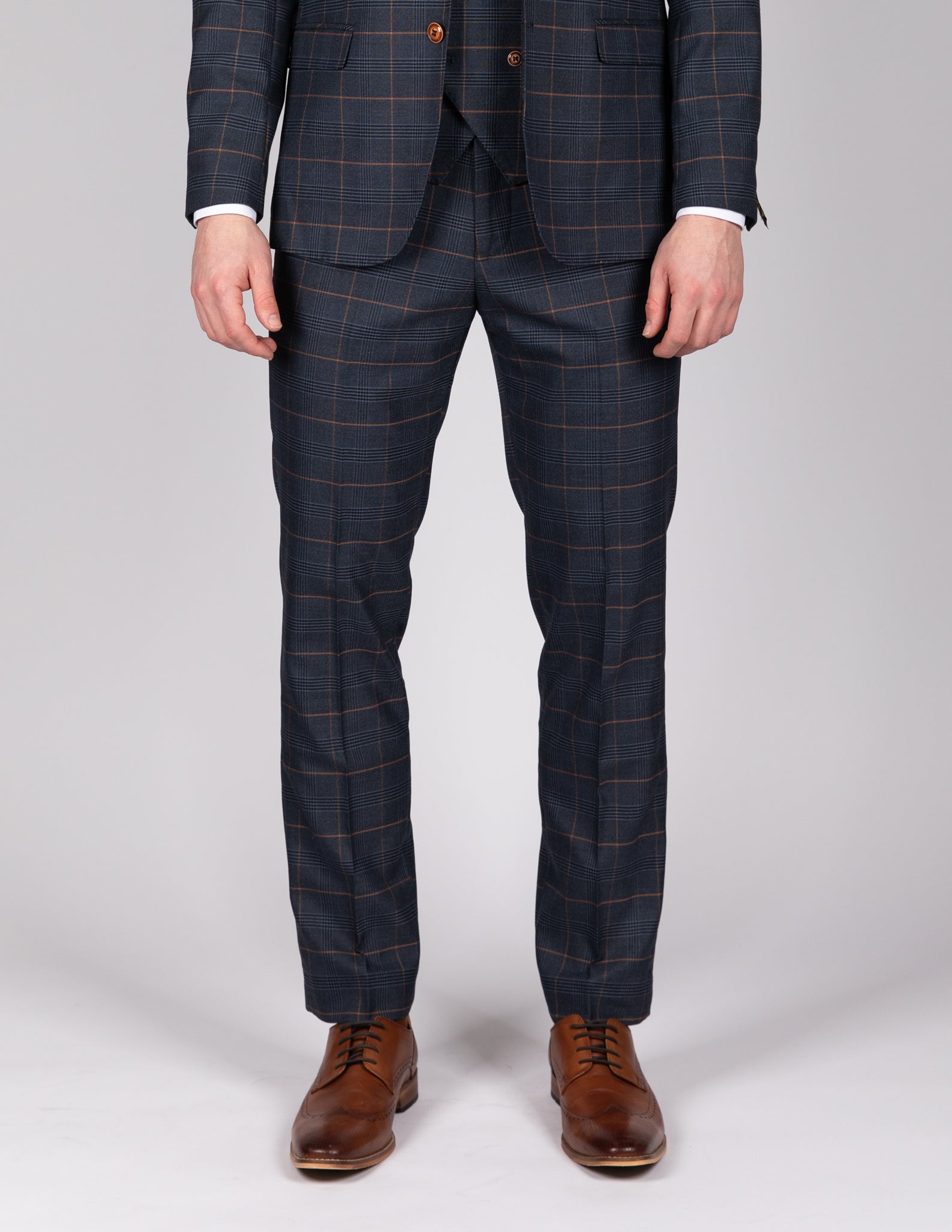 Jenson Marine Navy Check Suit With Double Breasted Waistcoat