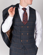Jenson Marine Navy Check Suit With Double Breasted Waistcoat