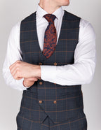 Jenson Marine Navy Check Suit With Double Breasted Waistcoat