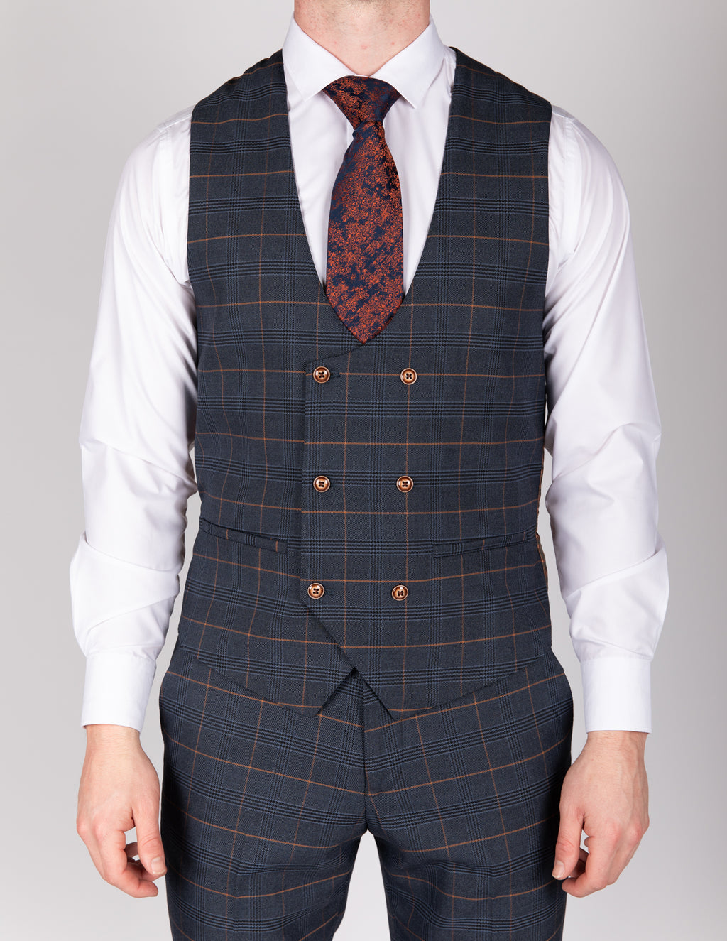 Jenson Marine Navy Check Suit With Double Breasted Waistcoat