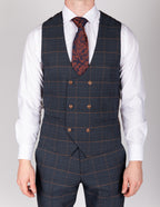 Jenson Marine Navy Check Suit With Double Breasted Waistcoat