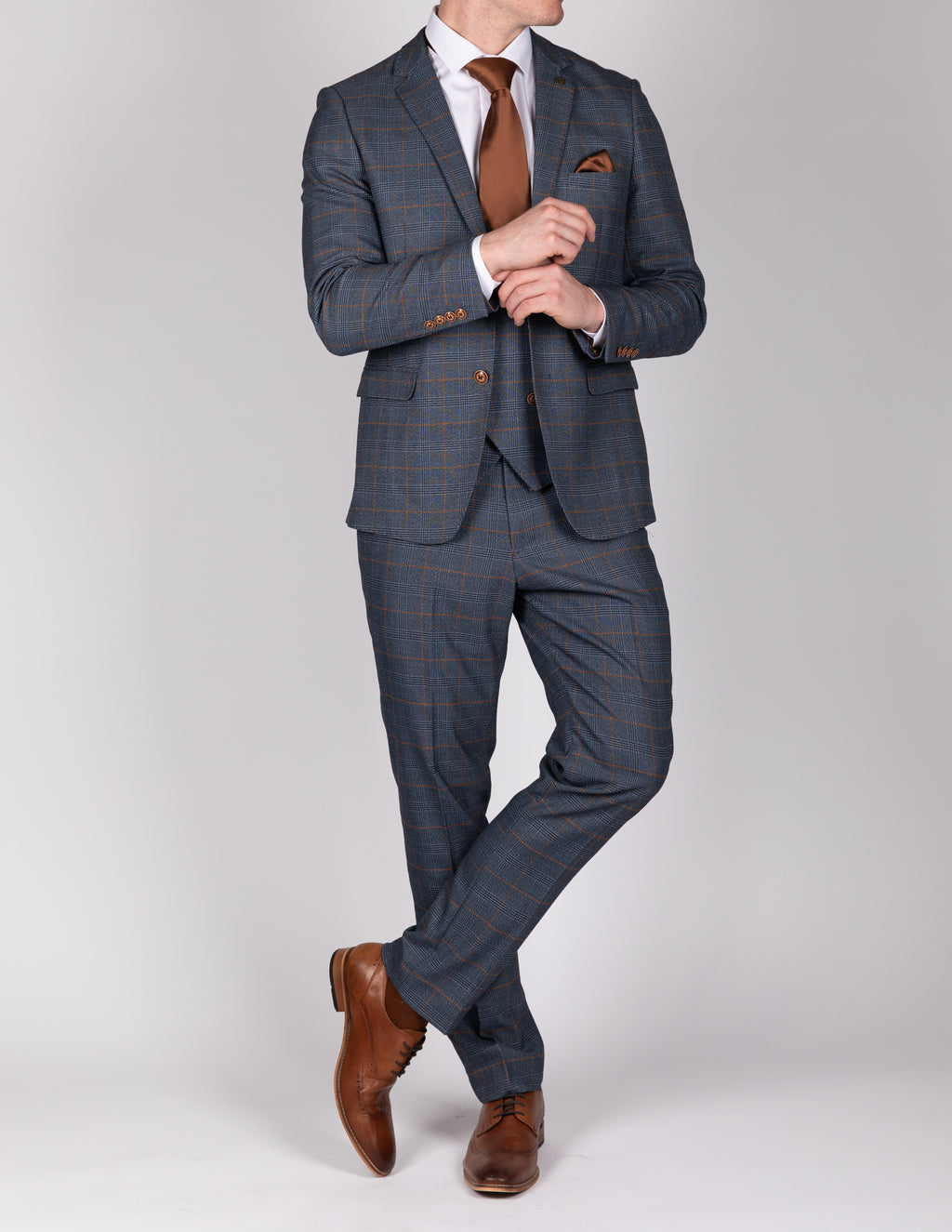 Jenson Sky Blue Check Suit with Double Breasted Waistcoat
