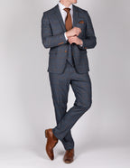 Jenson Sky Blue Check Suit with Double Breasted Waistcoat