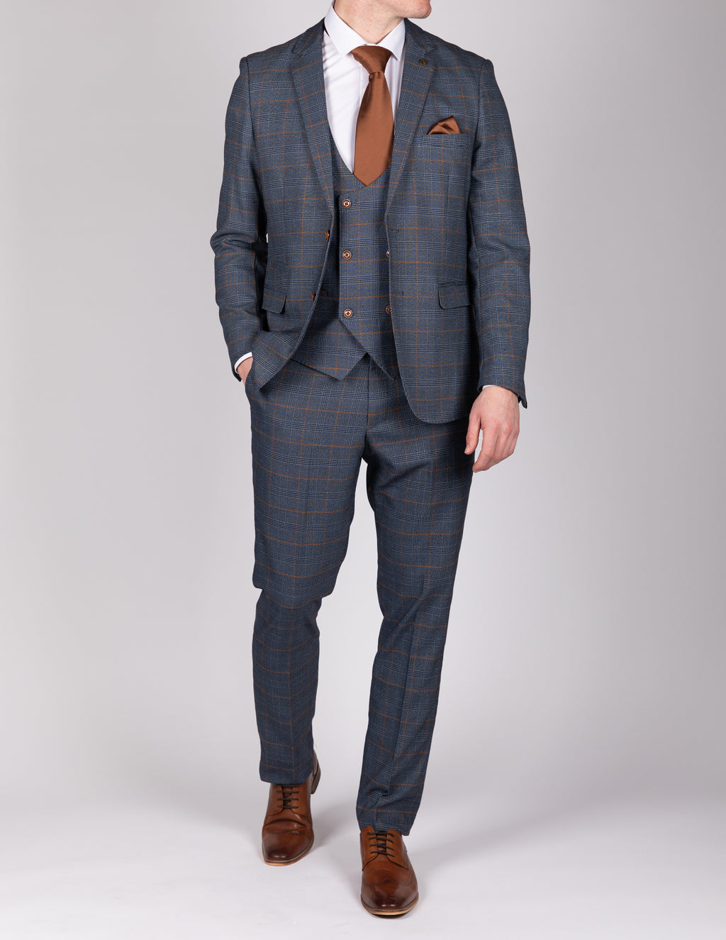 Jenson Sky Blue Check Suit with Double Breasted Waistcoat