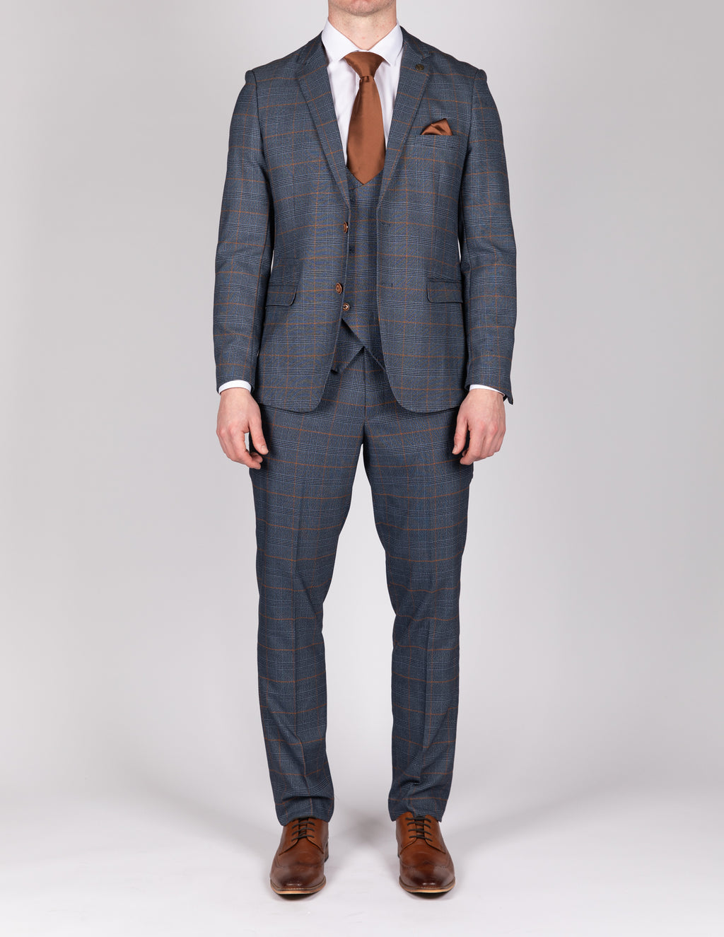 Jenson Sky Blue Check Suit with Double Breasted Waistcoat