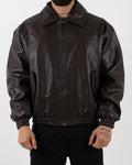 Brown Oversized Leather Bomber Jacket
