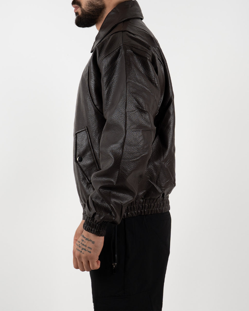 Brown Oversized Leather Bomber Jacket