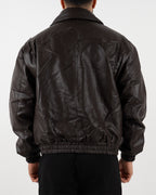 Brown Oversized Leather Bomber Jacket