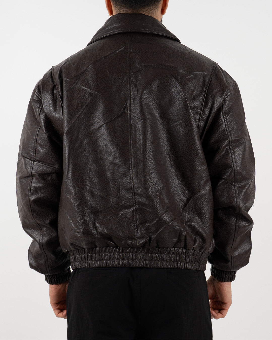 Brown Oversized Leather Bomber Jacket