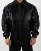 Black Oversized Leather Bomber Jacket