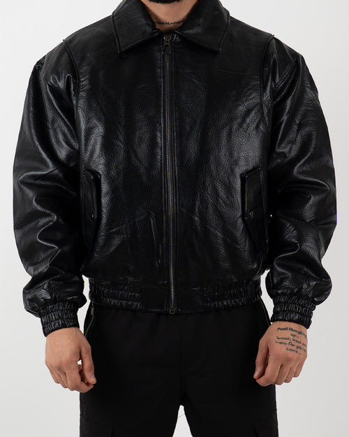 Black Oversized Leather Bomber Jacket