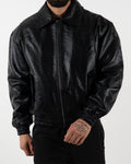 Black Oversized Leather Bomber Jacket