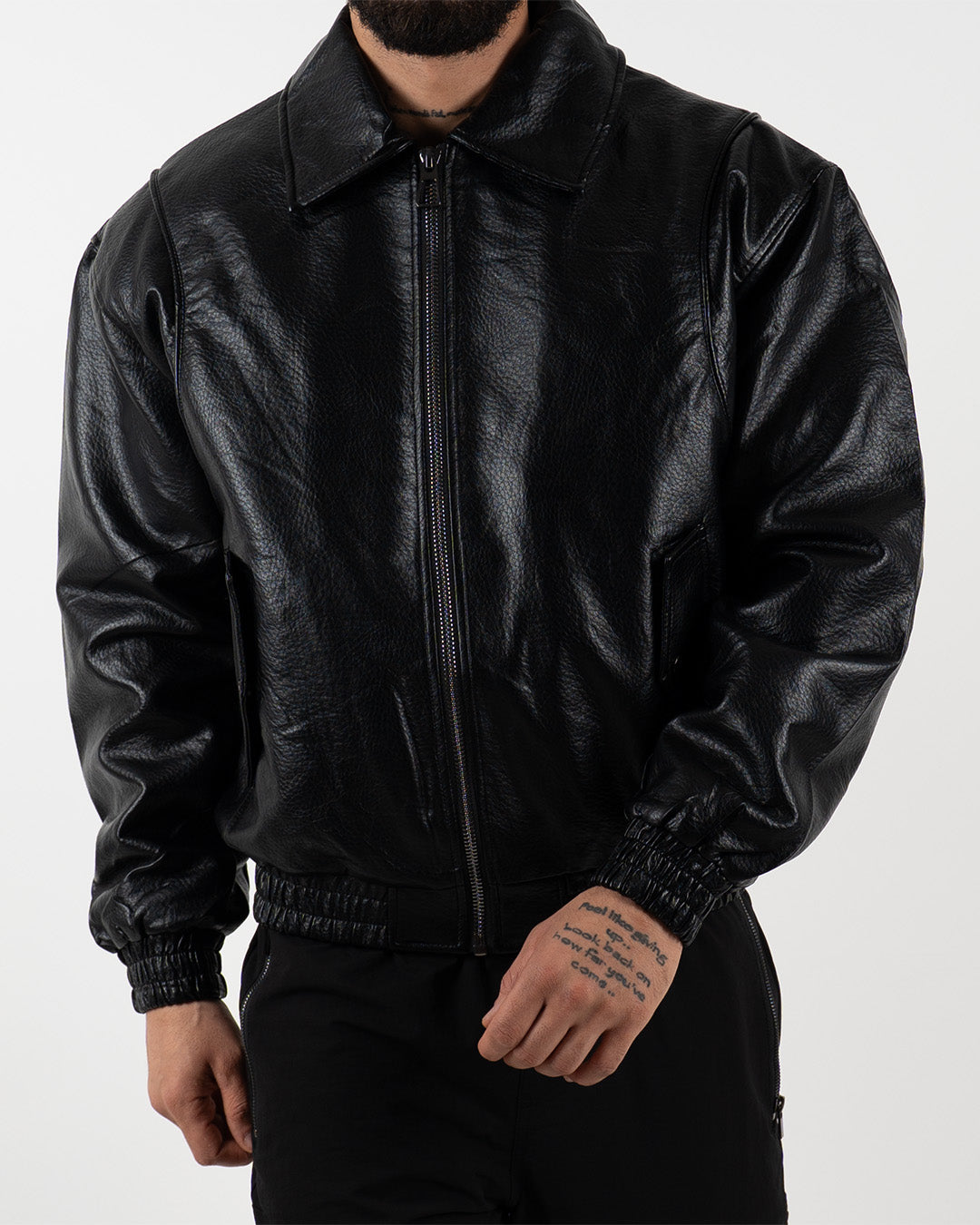 Black Oversized Leather Bomber Jacket