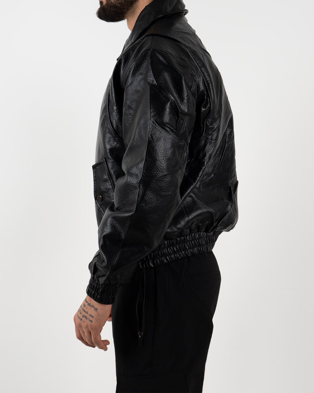 Black Oversized Leather Bomber Jacket