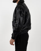 Black Oversized Leather Bomber Jacket