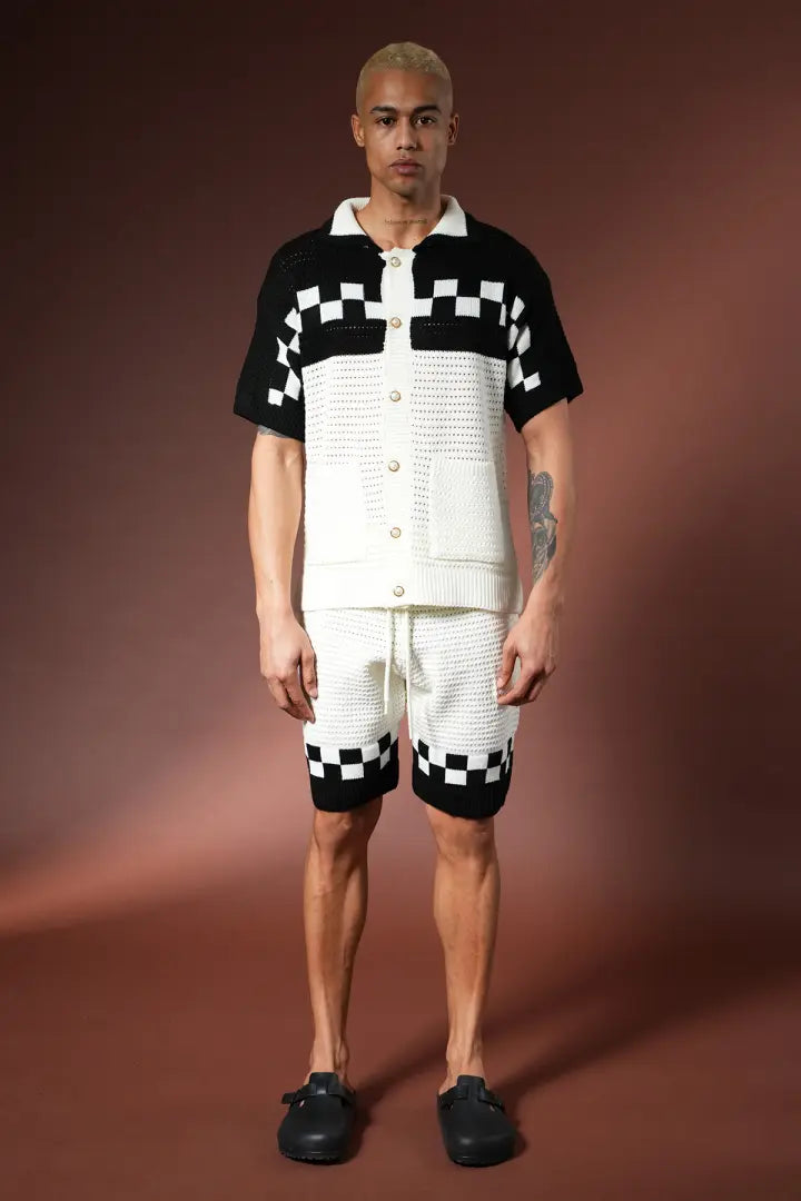 Riviera Crochet Knit Polo & Shorts Set