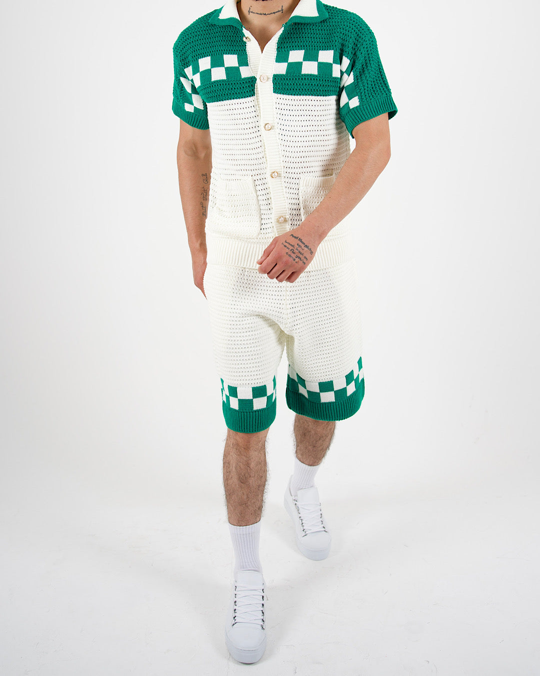 Riviera Crochet Knit Polo & Shorts Set