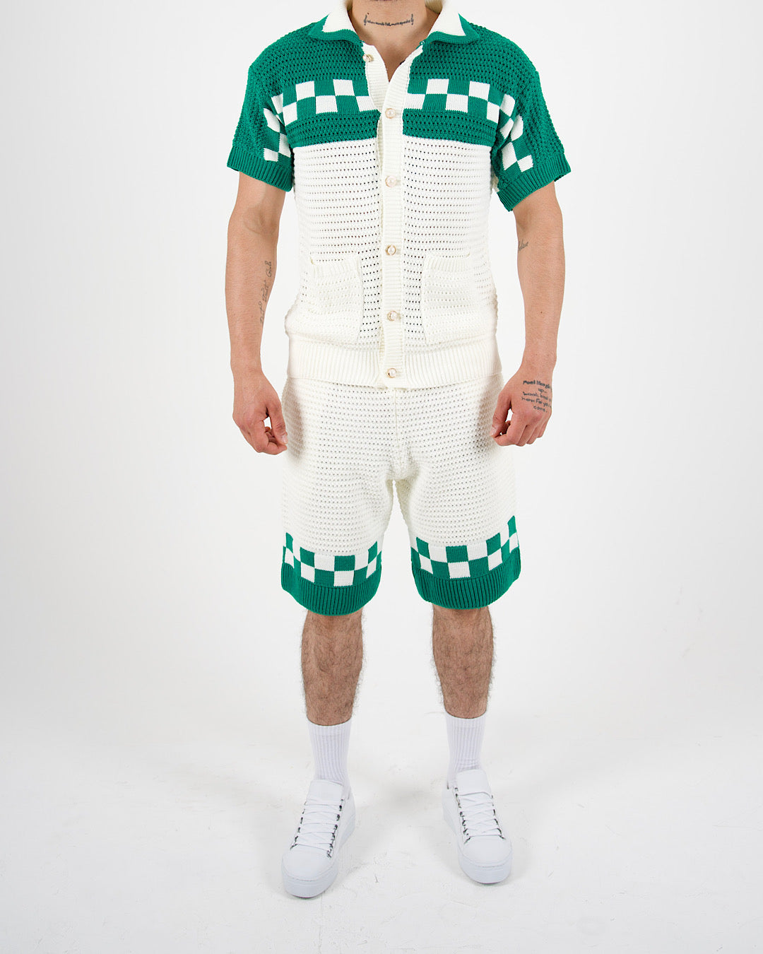 Riviera Crochet Knit Polo & Shorts Set