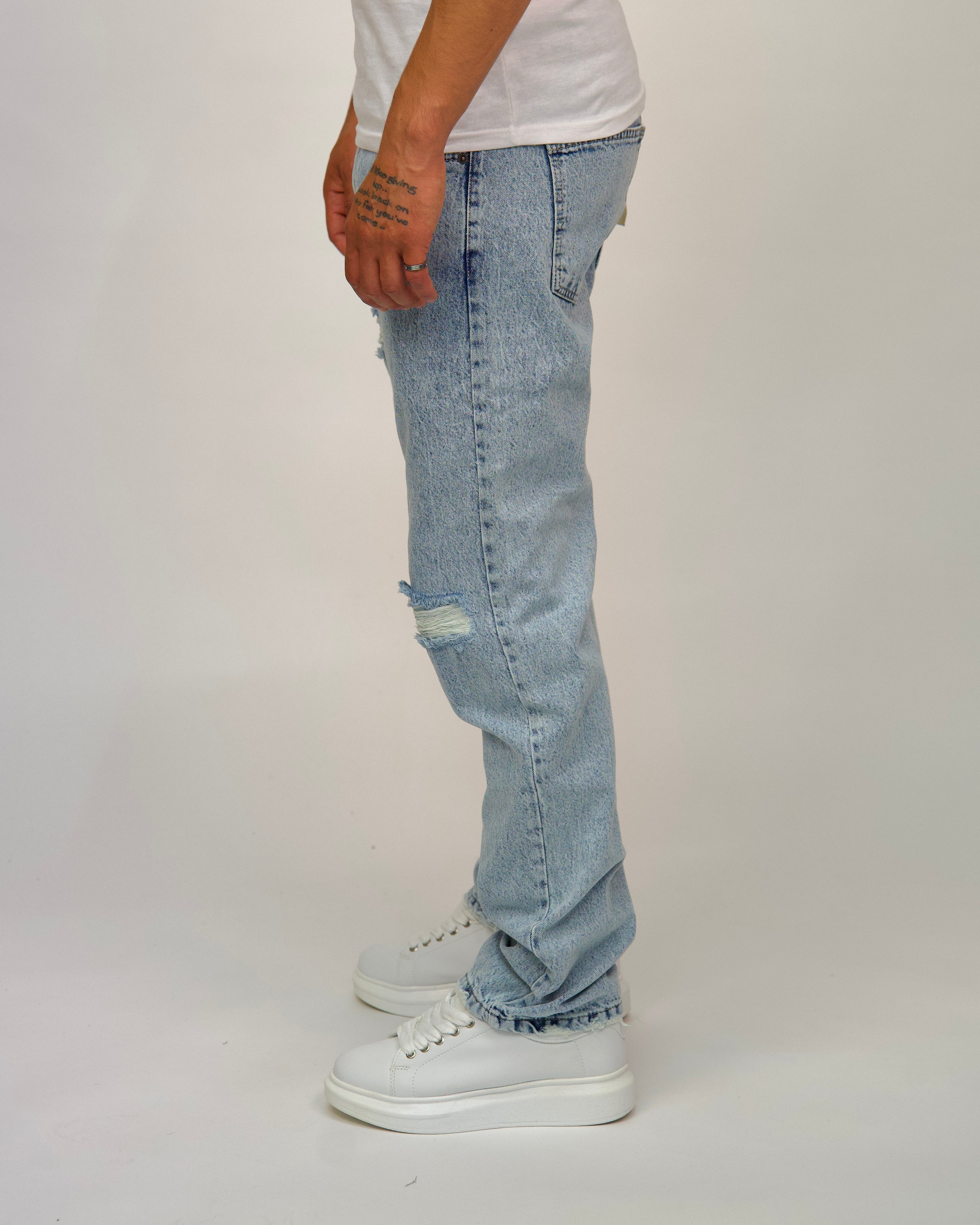 Light Wash Distressed Straight Jeans
