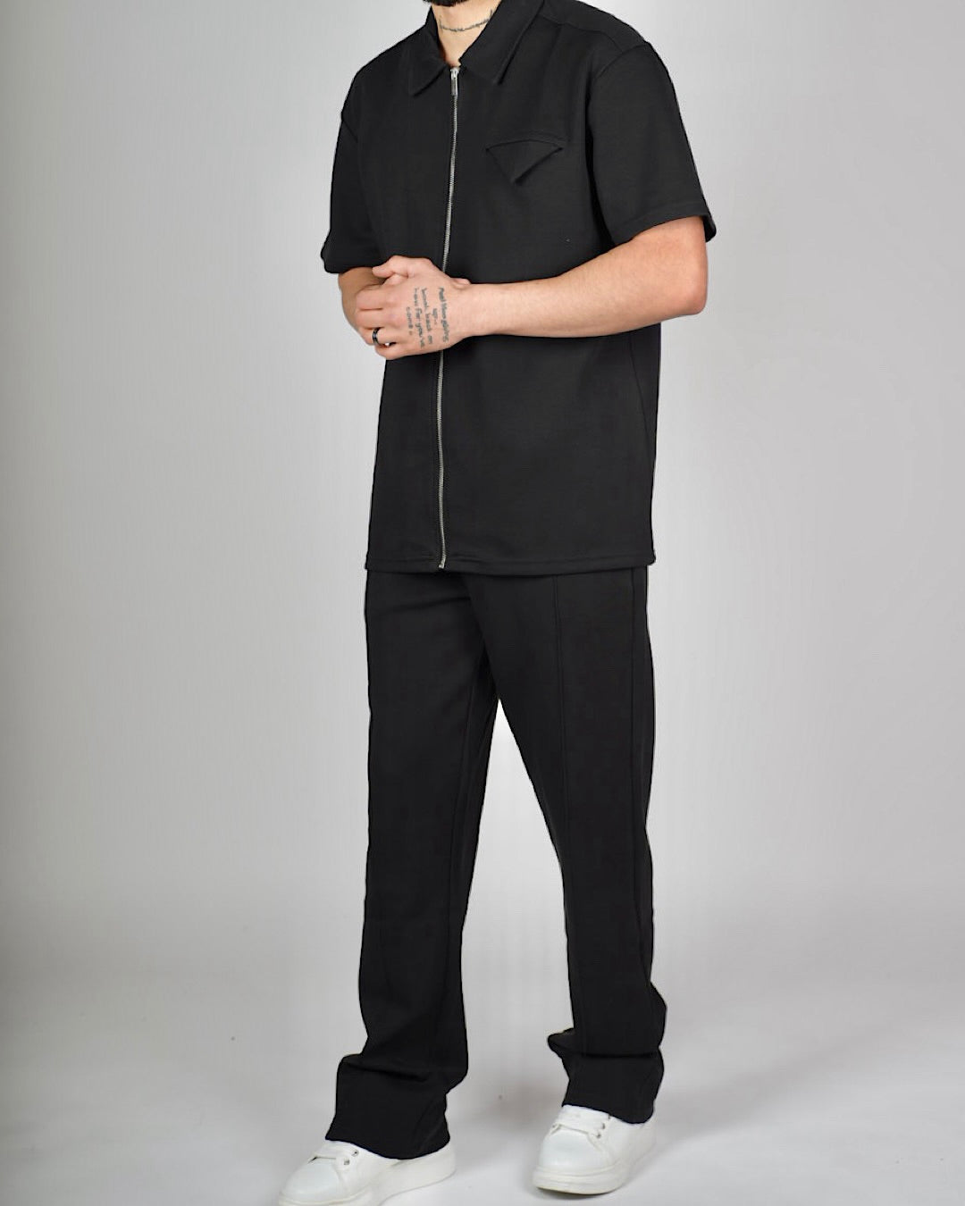 Men's Minimal Zip Shirt & Trouser Set | Black, Navy | Milano Couture