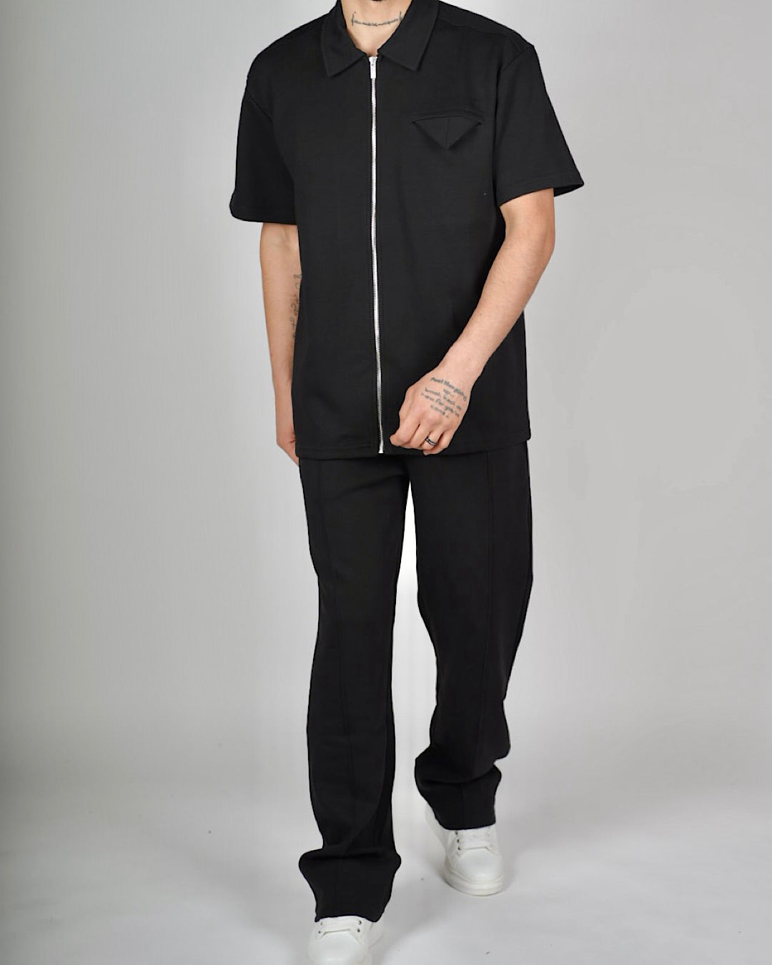 Men's Minimal Zip Shirt & Trouser Set | Black, Navy | Milano Couture