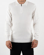 White Textured Quarter Zip Polo