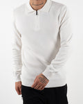 White Textured Quarter Zip Polo