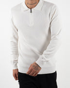White Textured Quarter Zip Polo