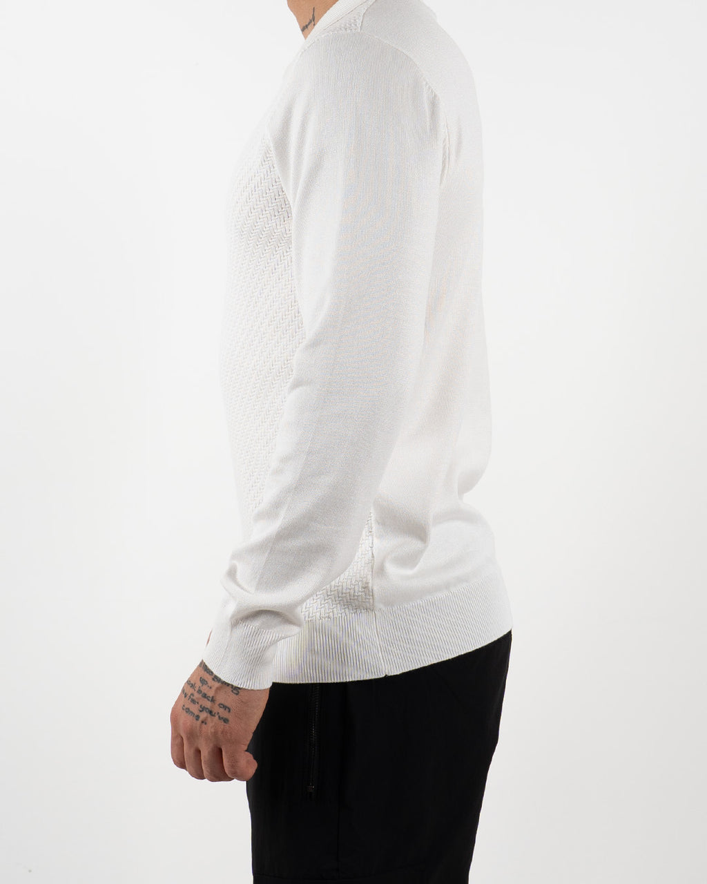 White Textured Quarter Zip Polo